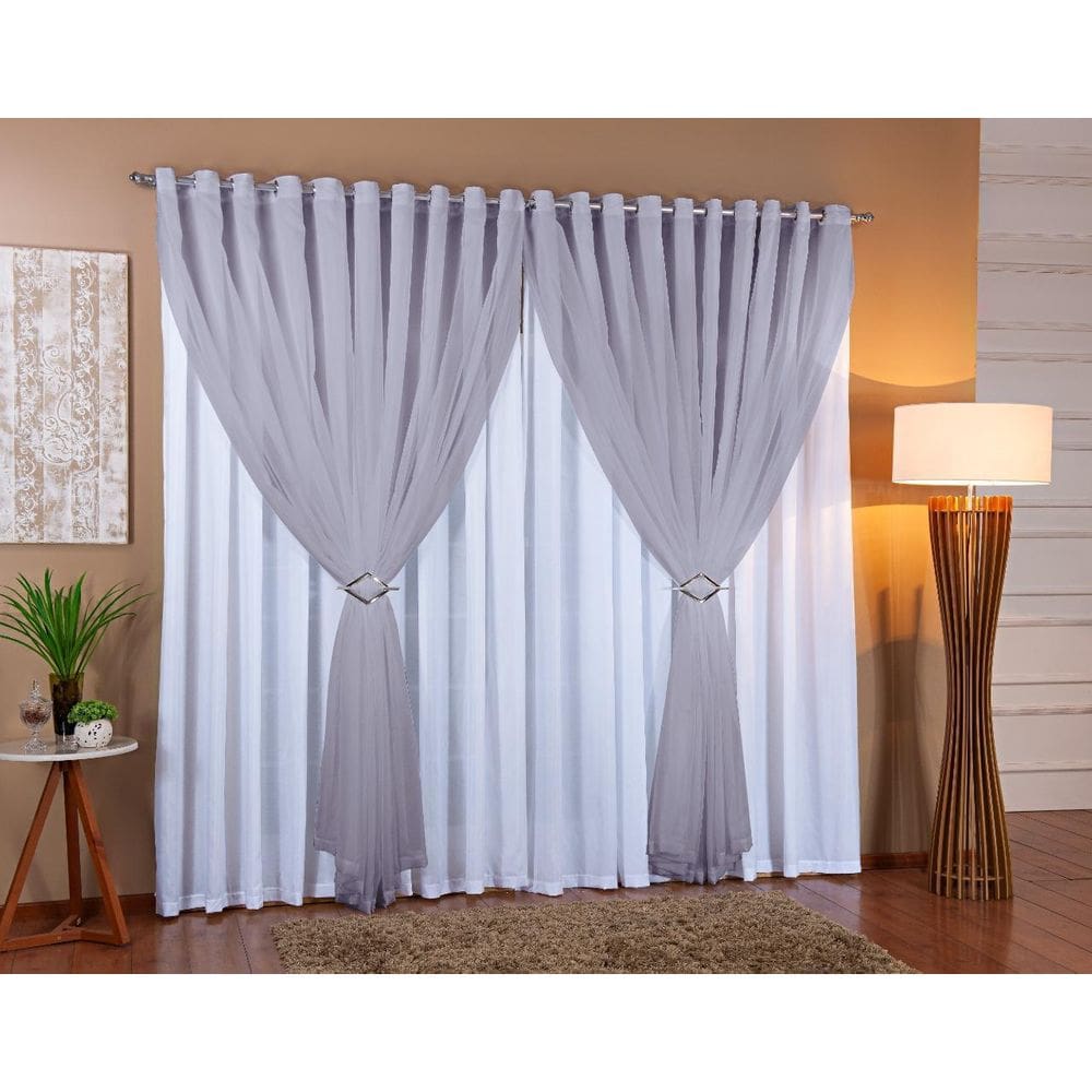 Cortina Voil Forro Microfibra 7,00 X 2,20 Branco E Cinza