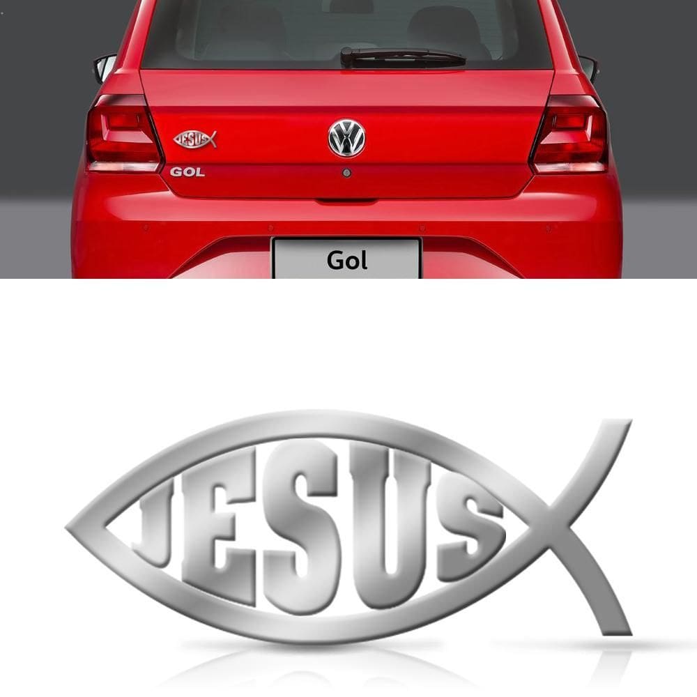 Emblema Decorativo Peixe Jesus Cromado Alto Relevo Cristão