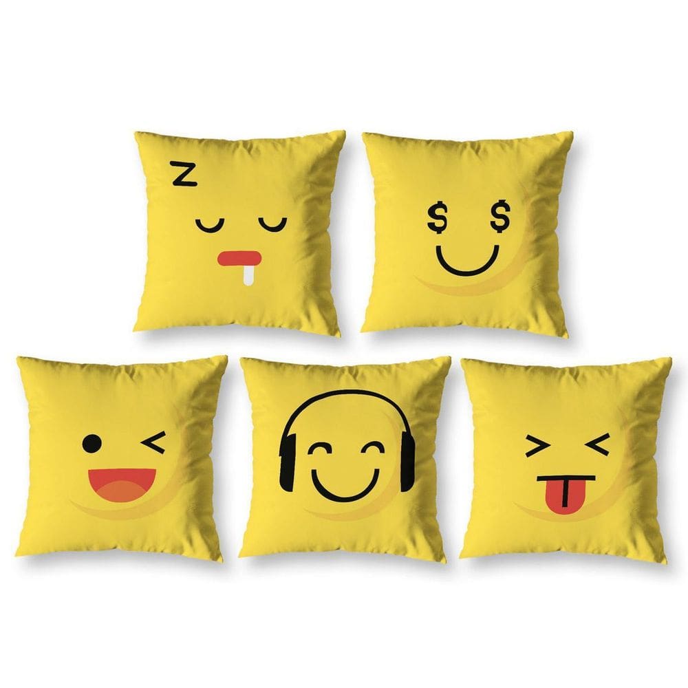Kit 5 Almofadas Cheias Estampadas Infantil 40X40 Zíper Emoji