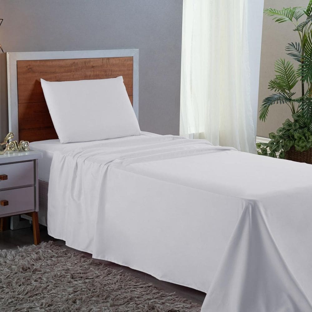 Roupa de Cama Solteiro 3 pç Premium 400 Fios Branca
