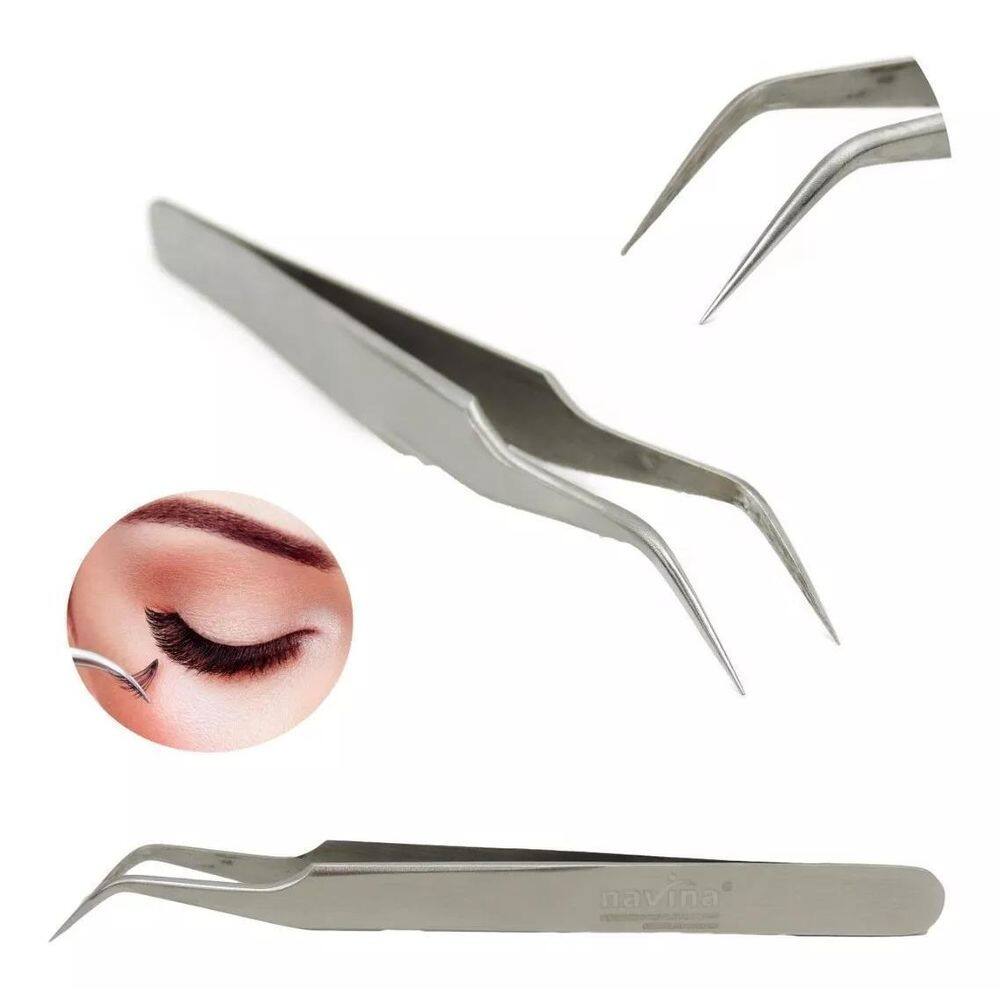 Pinça Navina PT-4 Cílios Volume Russo Curva 11,8cm Prata