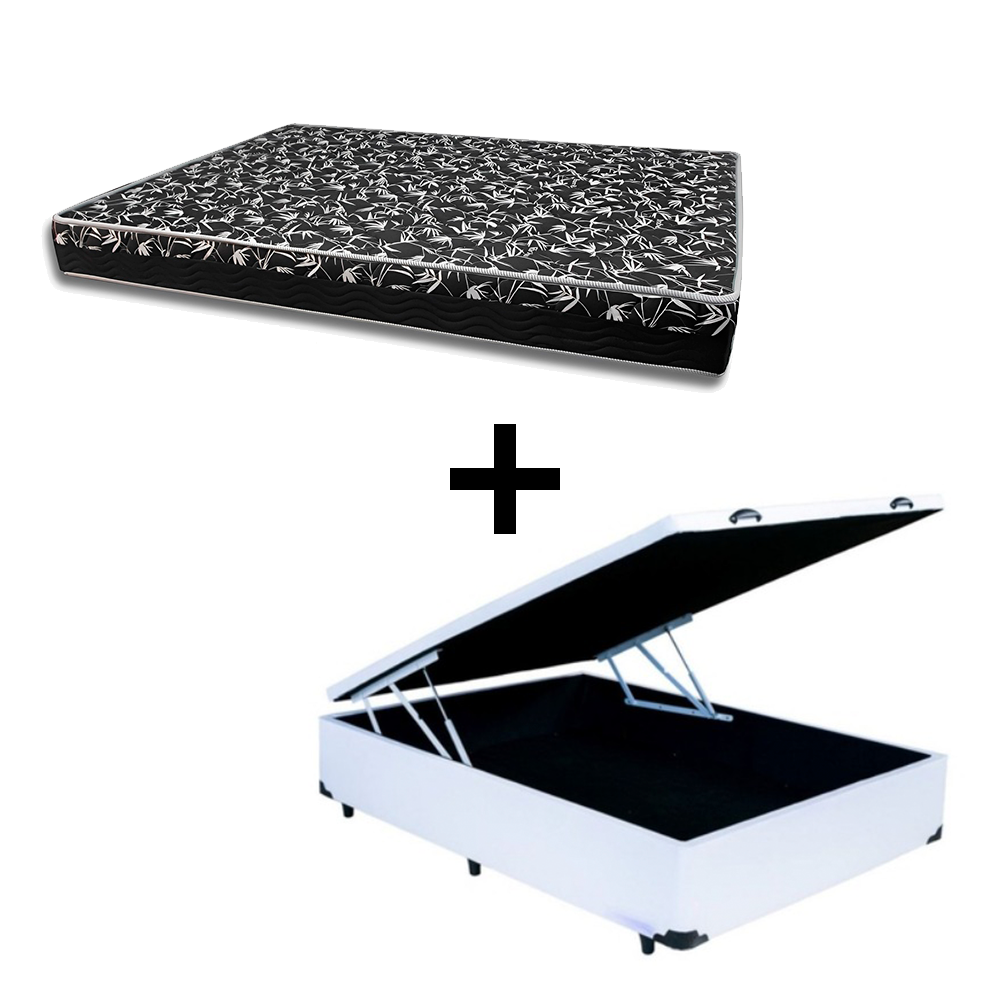 Cama Baú Box Viúva 128 Tecido Sintético Branco Com Colchão Belize Bello Box - D33 Preto 58x128x188
