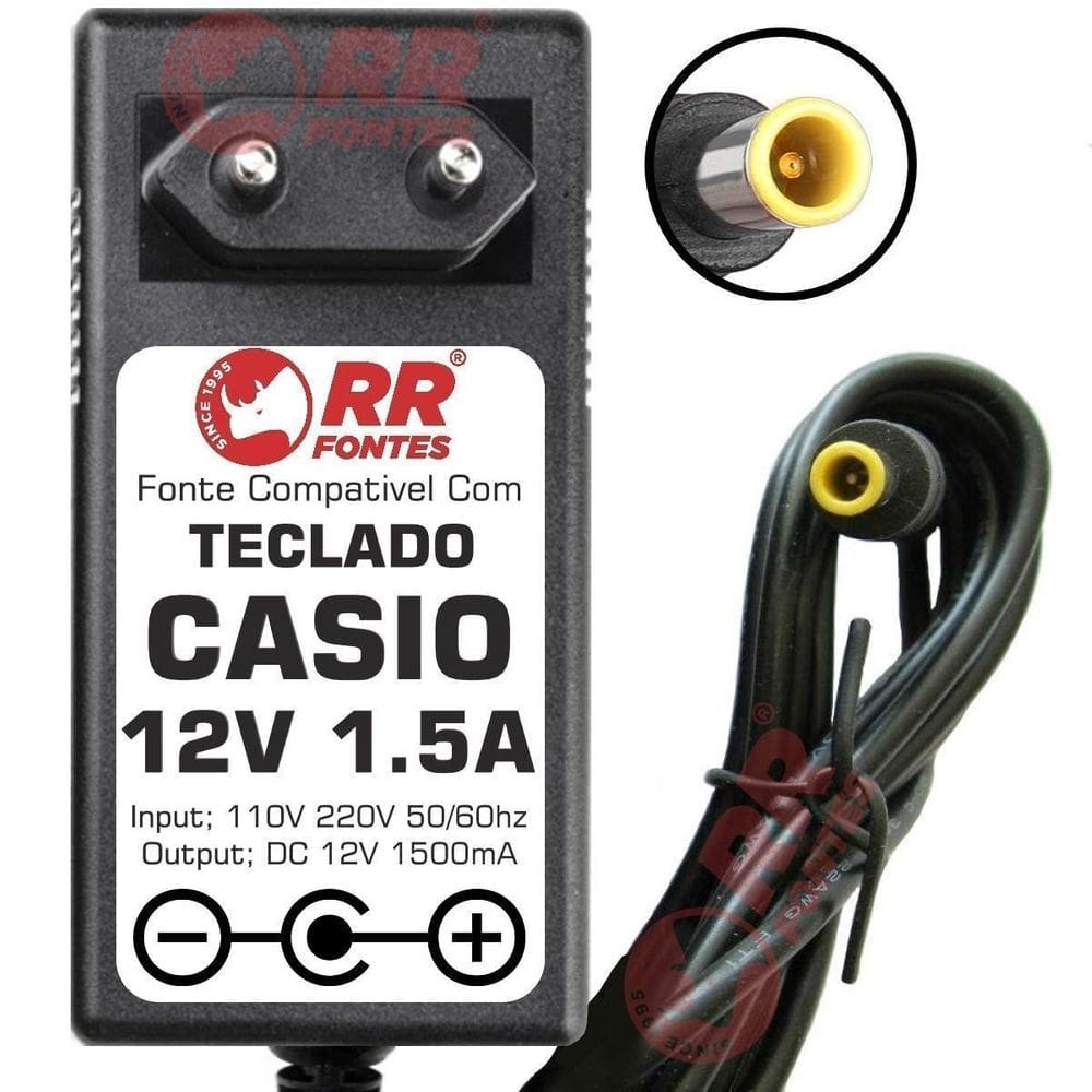Fonte 12V 1,5 Para Teclado Casio Ap-245 Ap-250 Ap-260 Ap-270
