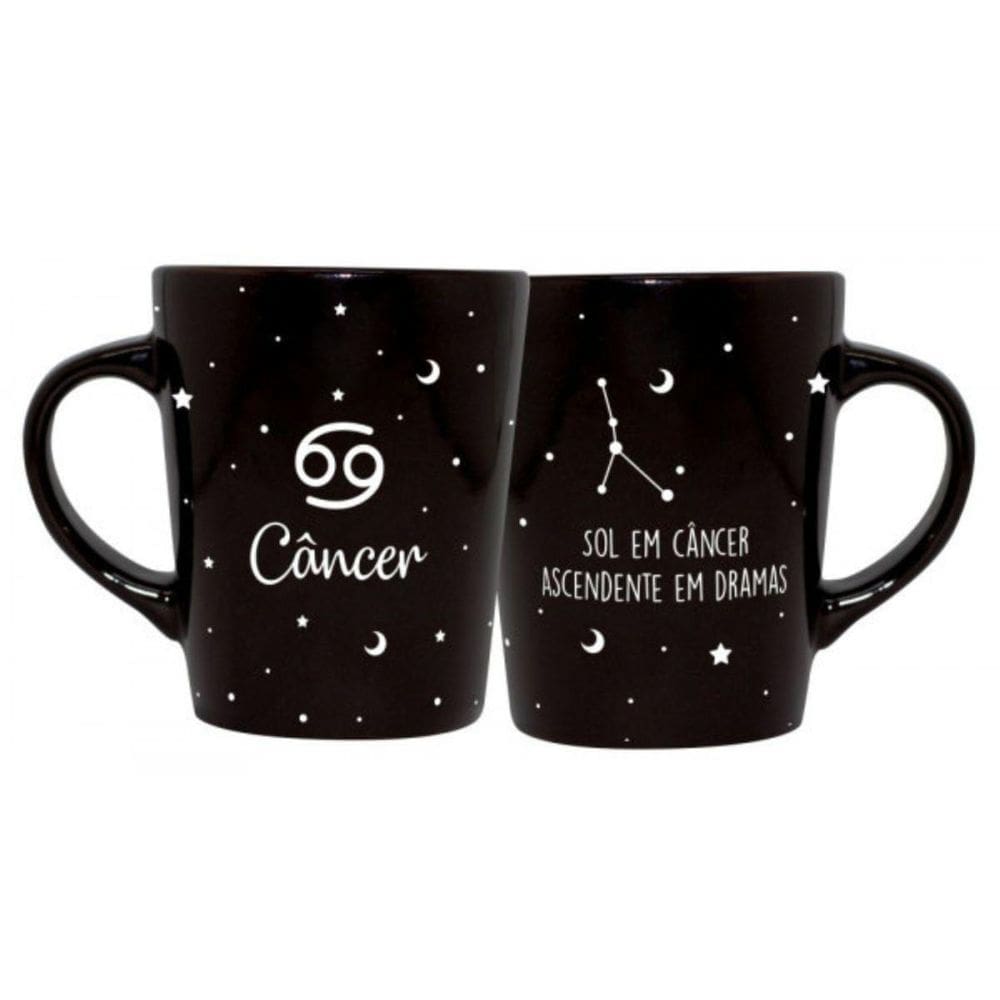 Caneca Cerâmica Signos Zodíaco Preta Presente 270Ml Câncer