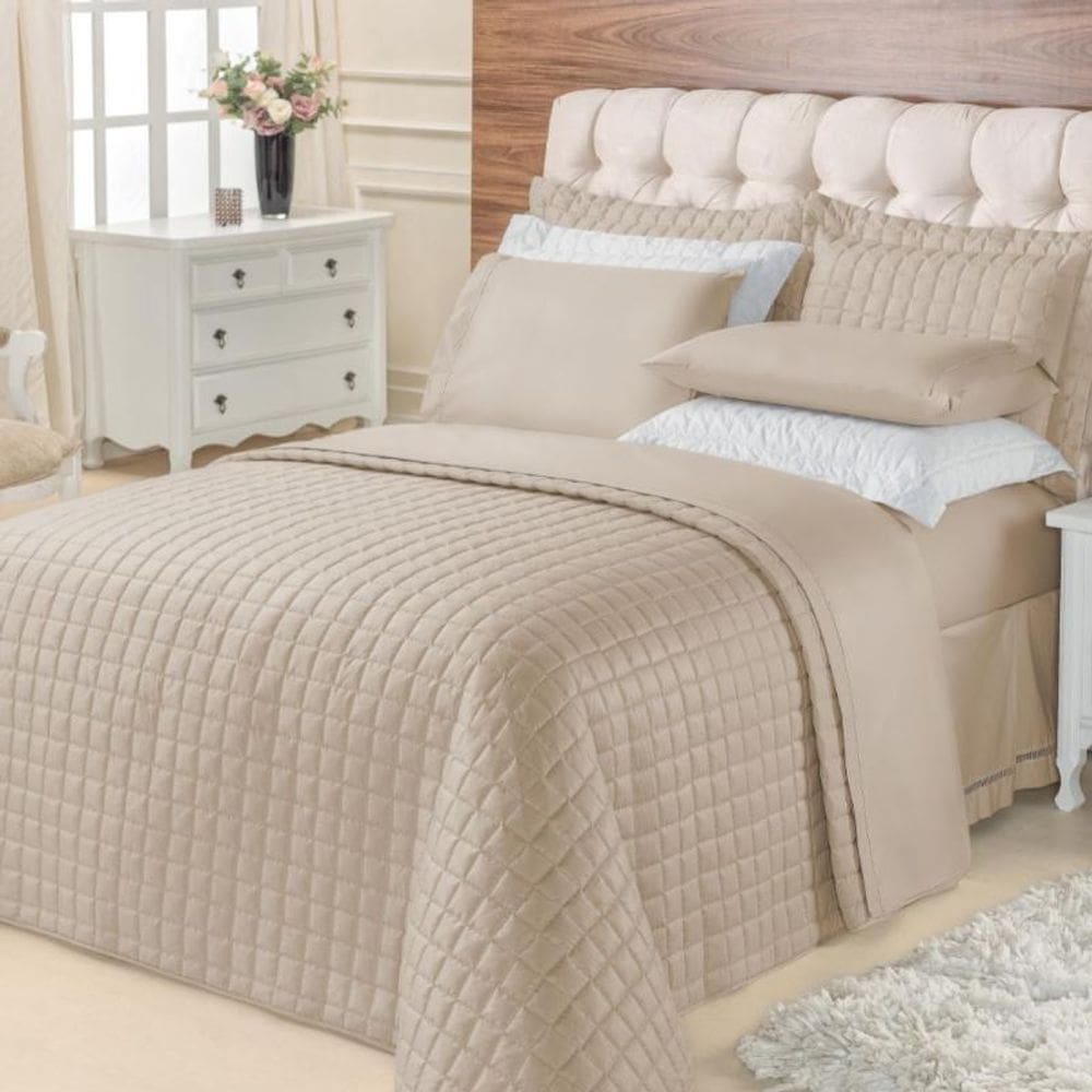 Kit Cobre Leito Casal Queen Top Line 3 Peças 180 Fios Cáqui