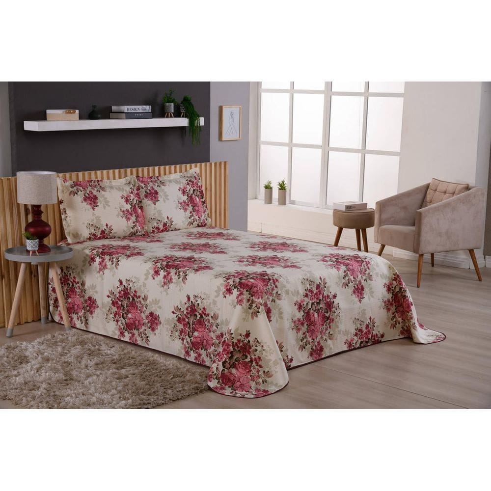 Colcha Cobre Leito Viena King 3 Peças Rosas