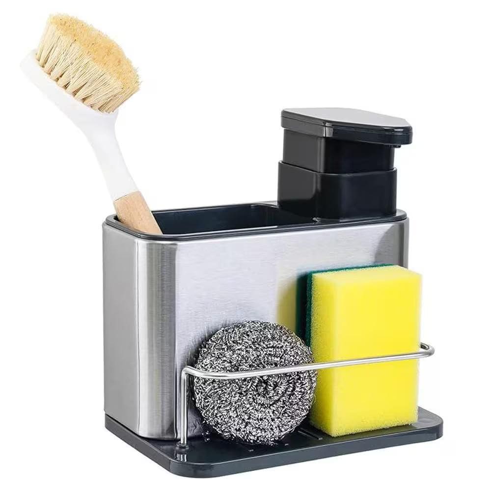 Porta Sabão Aço Inox 3X1 Dispenser Detergente Bucha Esponja