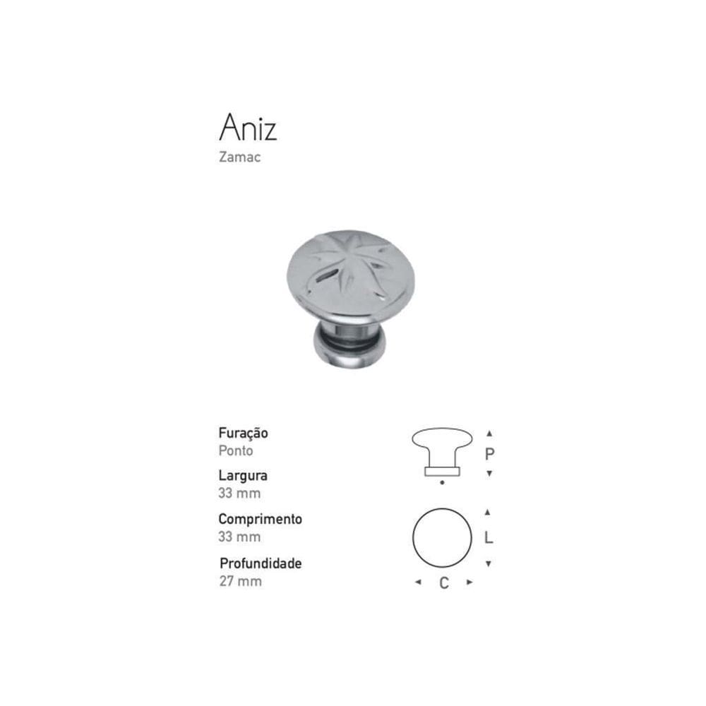Puxador Aniz acetinado 33mm - Furação Ponto 27mm