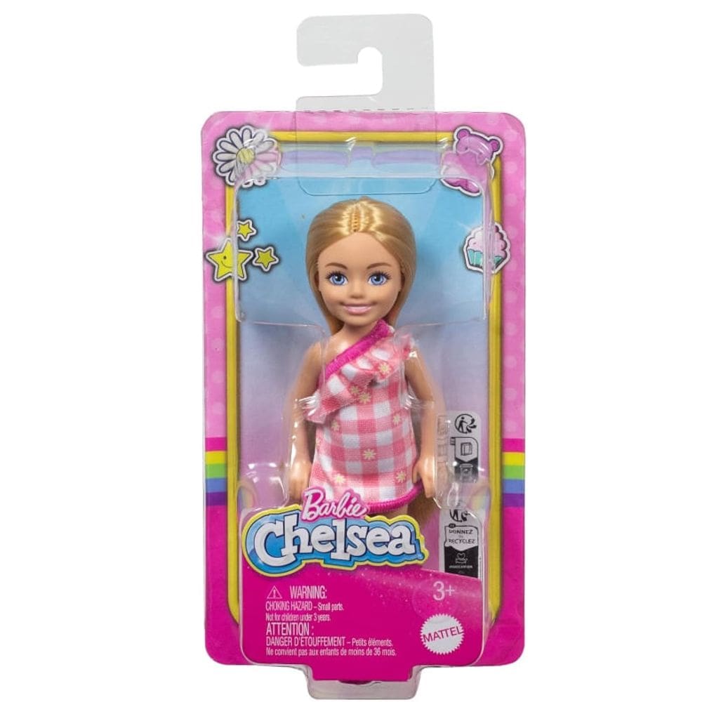 Boneca - Barbie - Familia Chelsea Club - Loira Vestido Xadrez Sapato Rosa MATTEL
