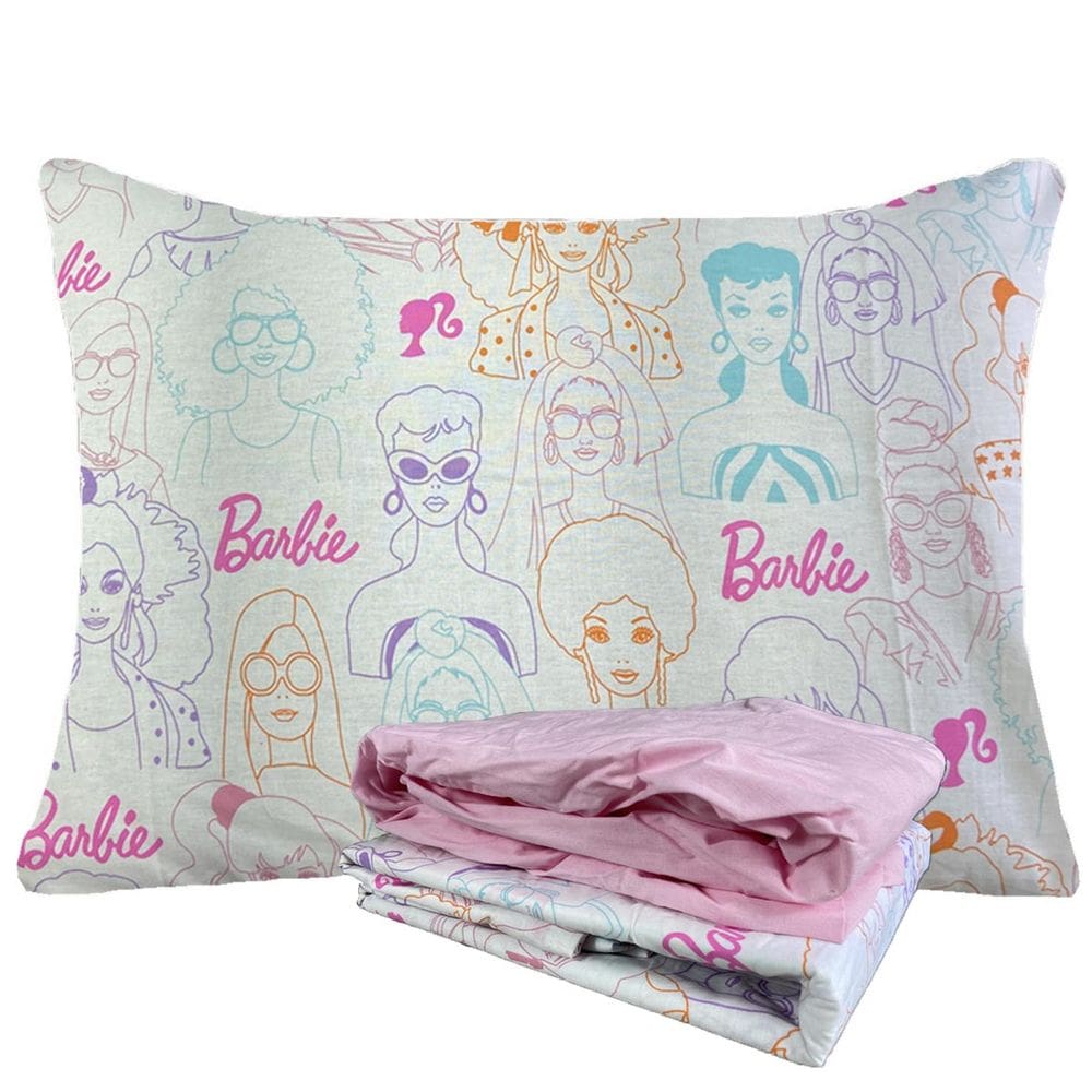 Jogo de Cama 100% Algodão Solteiro Estampado Barbie 1,40 m x 2,10 m Com 3 Peças Lepper