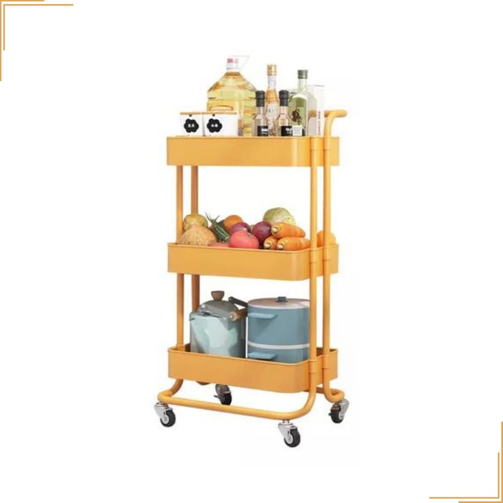 Carrinho Organizador Multiuso 3 Prateleiras Fruteira Rodinha Salão Manicure Oficina Cor Amarelo