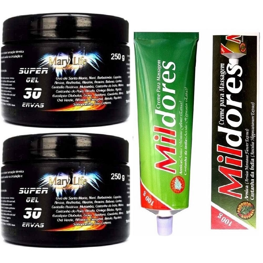 Kit 2 Pomada Massageadora Efeito Gelo Quente 250ml + 1 Pomada Mil Dores 100ml