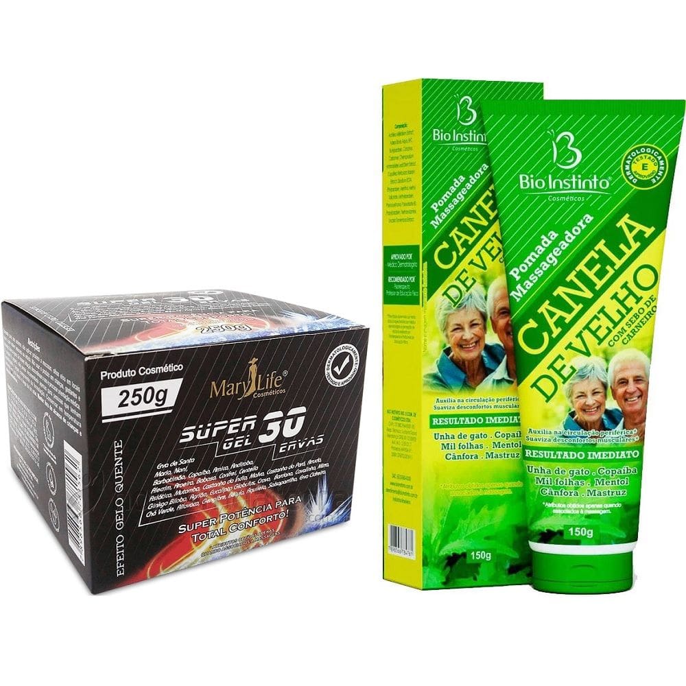 Combo Pomada Massageadora Efeito Gelo Quente 250ml + 1 Pomada Canela 150ml