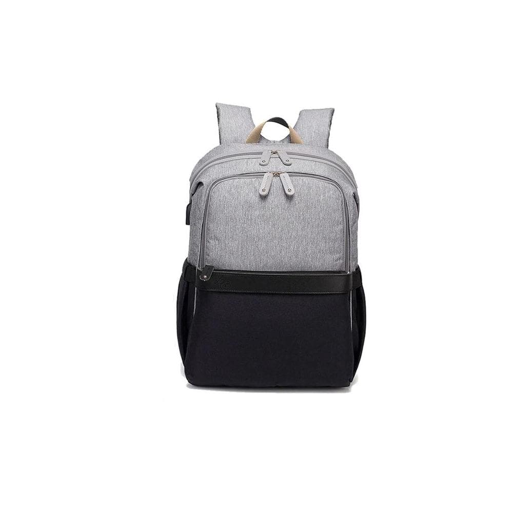 Bolsa Mochila Maternidade Donna Laço Bebê LB Alexa Strap de Couro Cinza e Preto