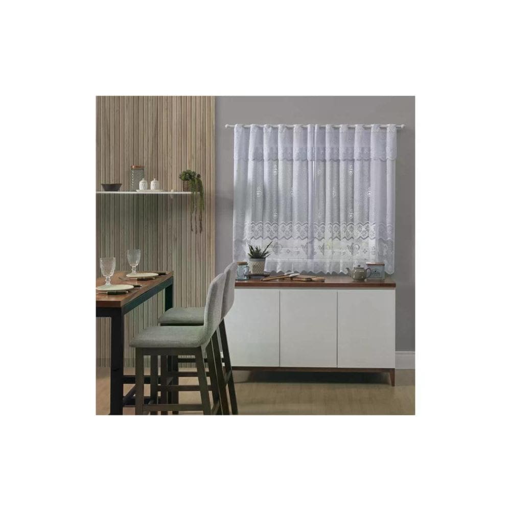 Cortina Para Cozinha Donna 280x150 cm Renda Bule Branco