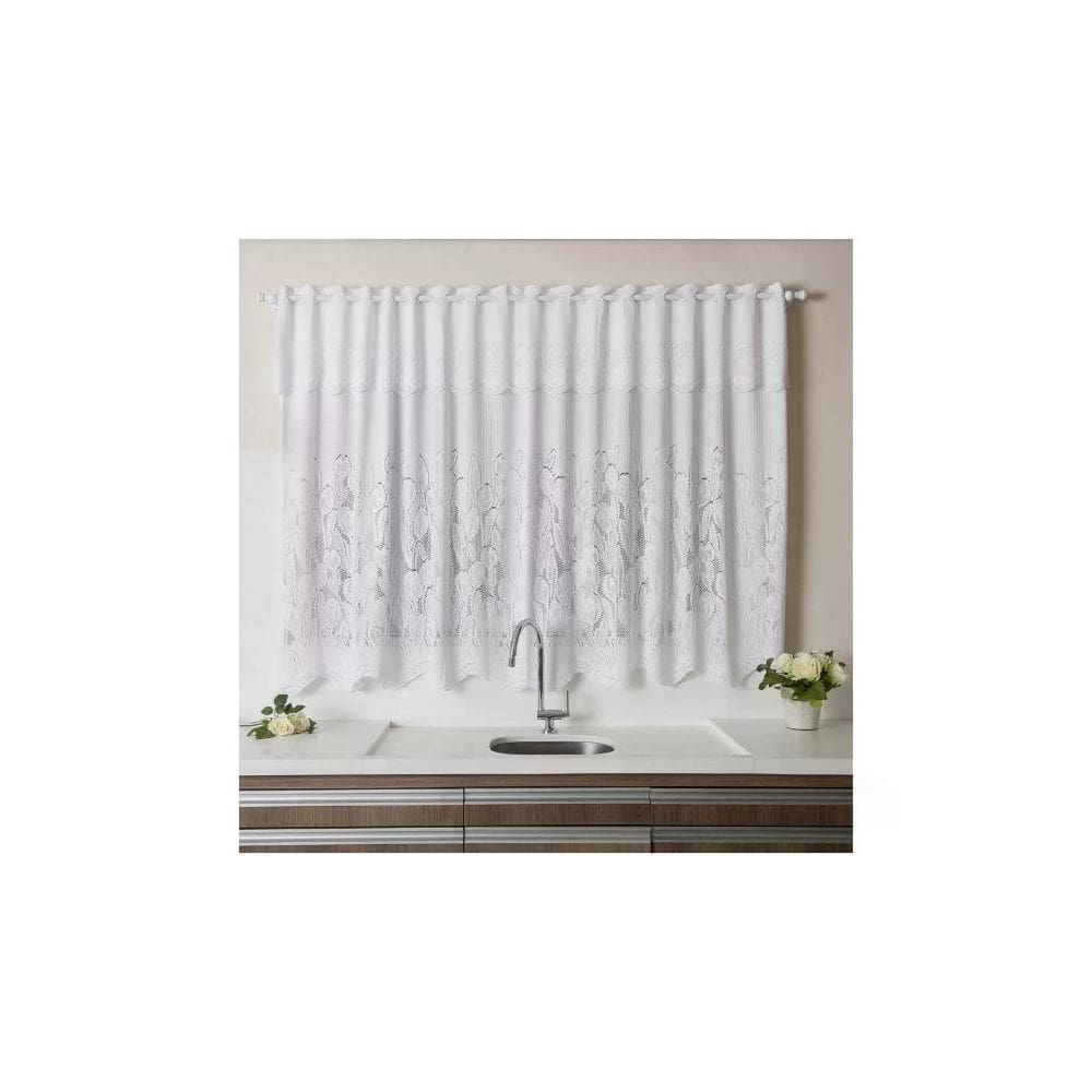 Cortina para Cozinha Interlar 220x120 cm Renda Tulipinha Branca com Bandô
