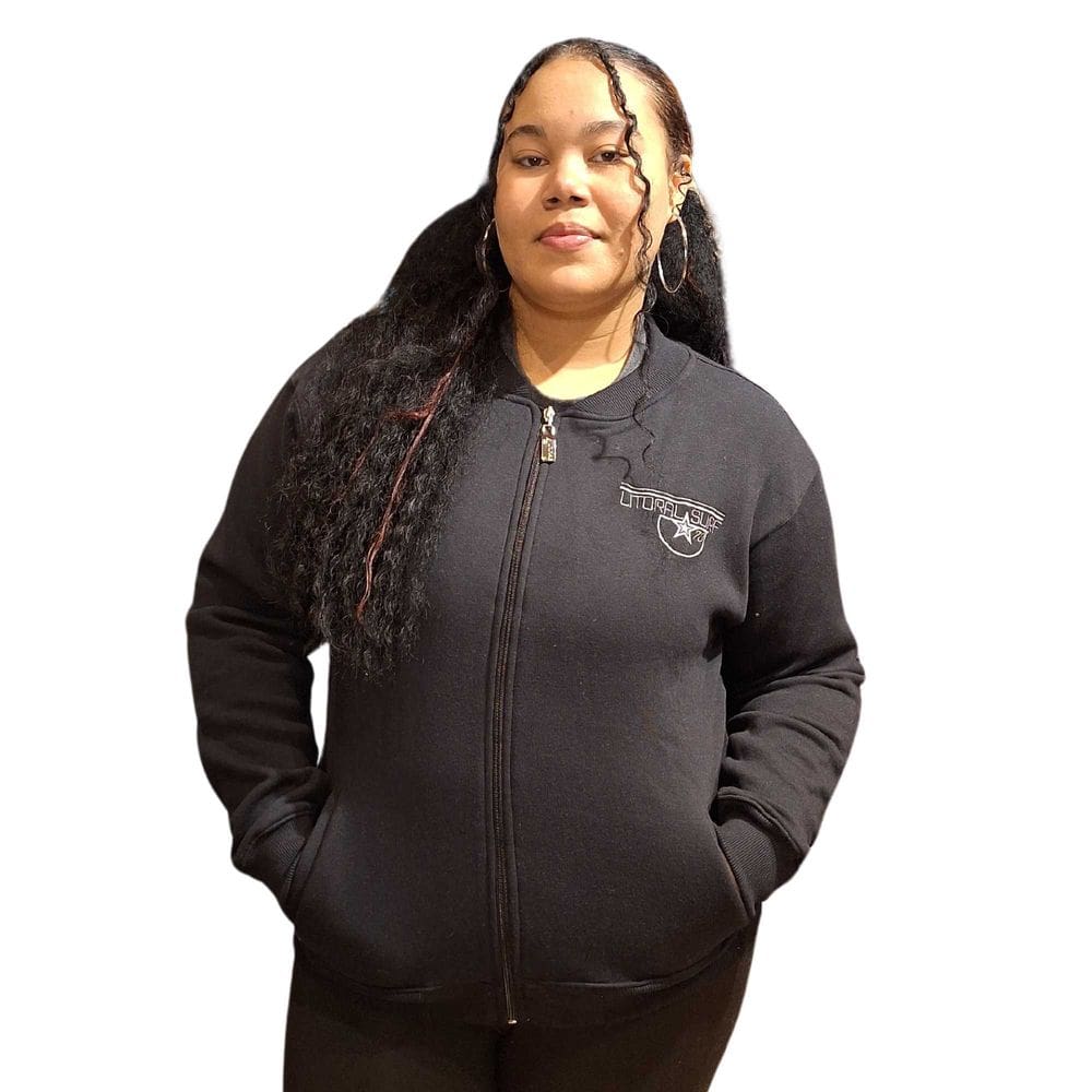 Blusa Moletom Bomber Feminina, Flanelada Com Bolso e Sem Capuz