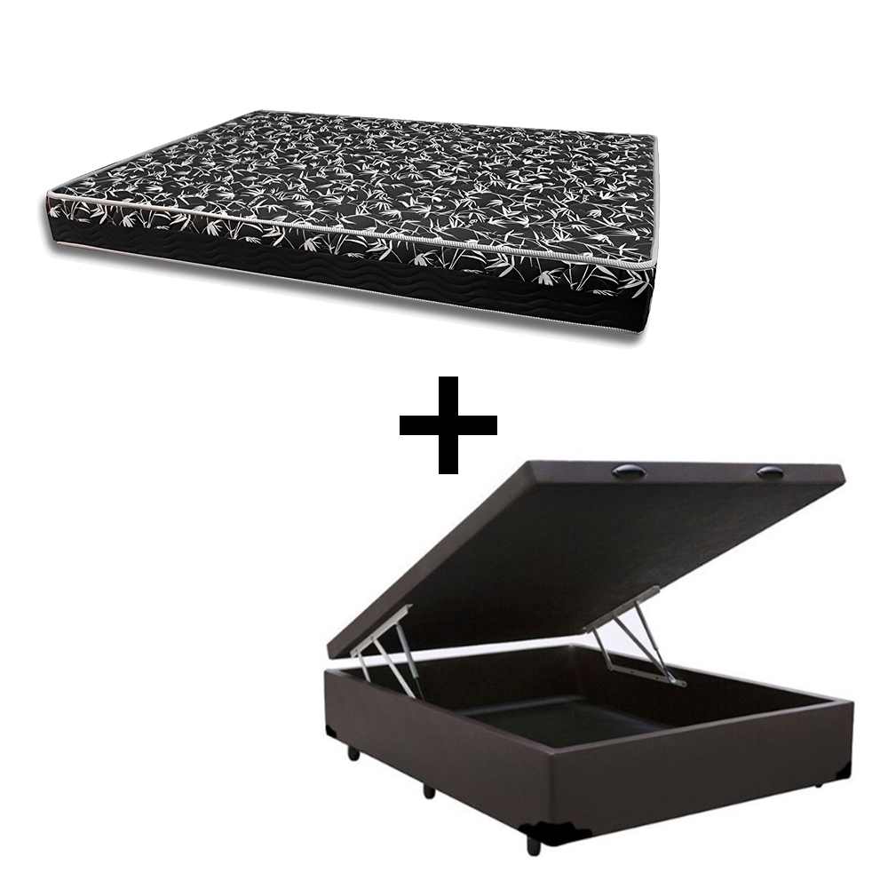 Cama Box Baú Casal 138 Tecido Sintético Marrom com Colchão Belize Bello Box - D33 Preto 58x138x188