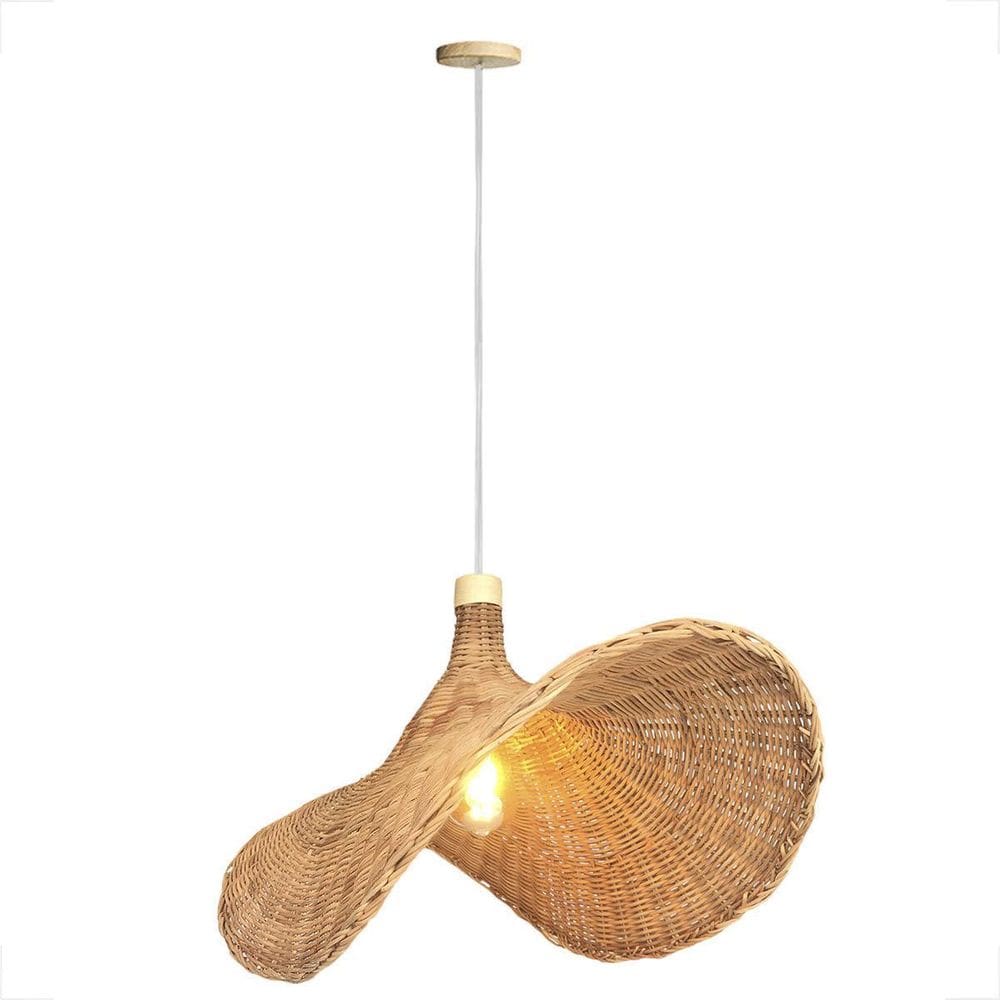 Pendente Em Fibra Natural Rattan Chapeu Boho Sala E27 Nat80