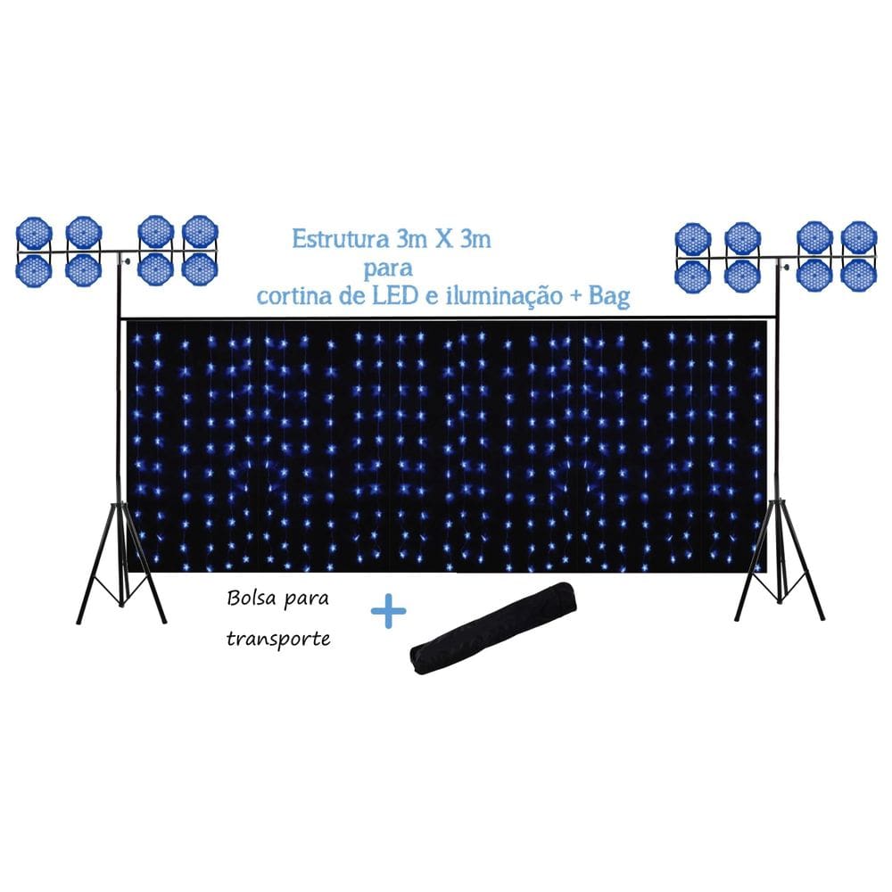 Pedestal Tripé Gol Iluminação Dj+Barra P/Cortina De Led+Bag