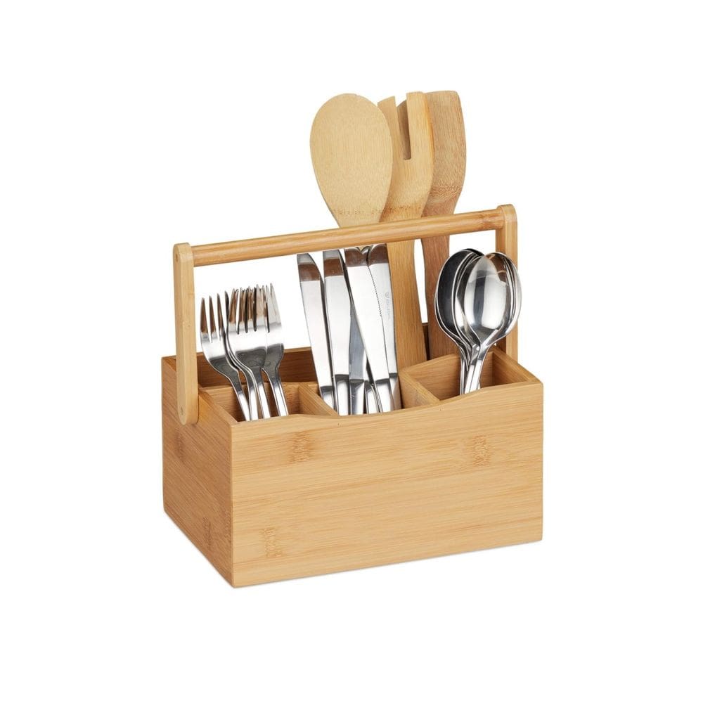Organizador Porta Talheres De Bambu Com Alça 22X15,5X25cm