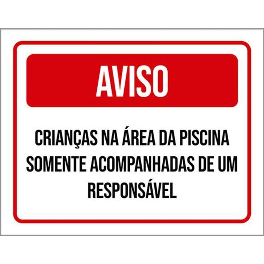 Kit 5 Placas Aviso Crianças Área Piscina Acompanhadas