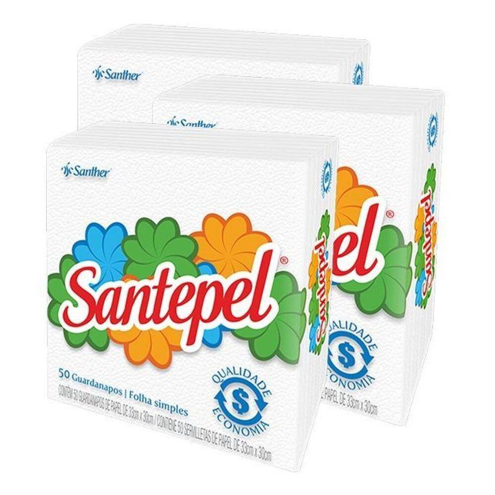 Guardanapo Santepel 50 Folhas Simples 24X22 Kit 3