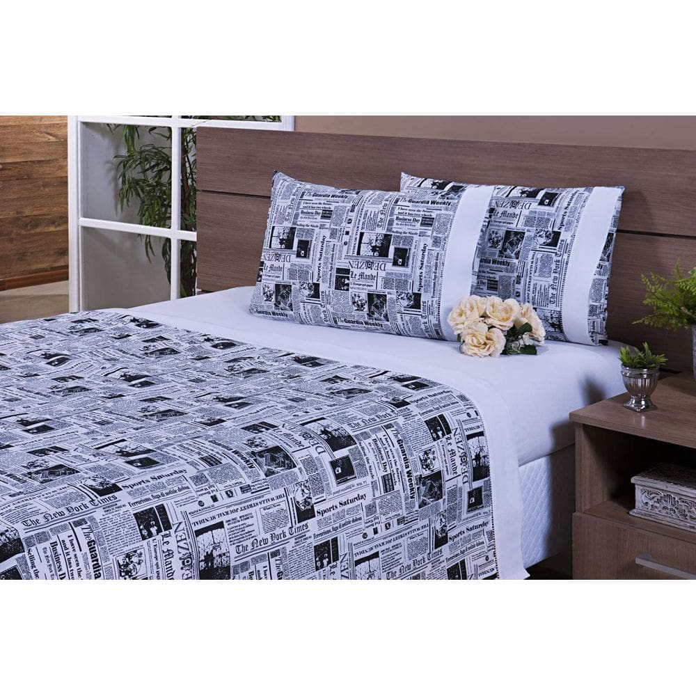 Jogo Lençol 4 Peças Cama Viúva1,88MX1,28M Percal Jornal