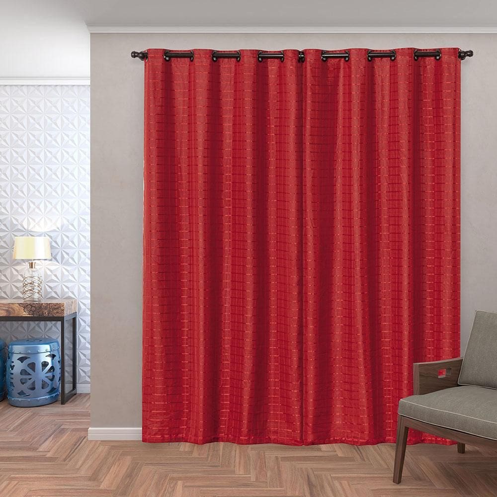 Cortina Blackout 2,80X2,30 Voal Porta Balcão Vermelho