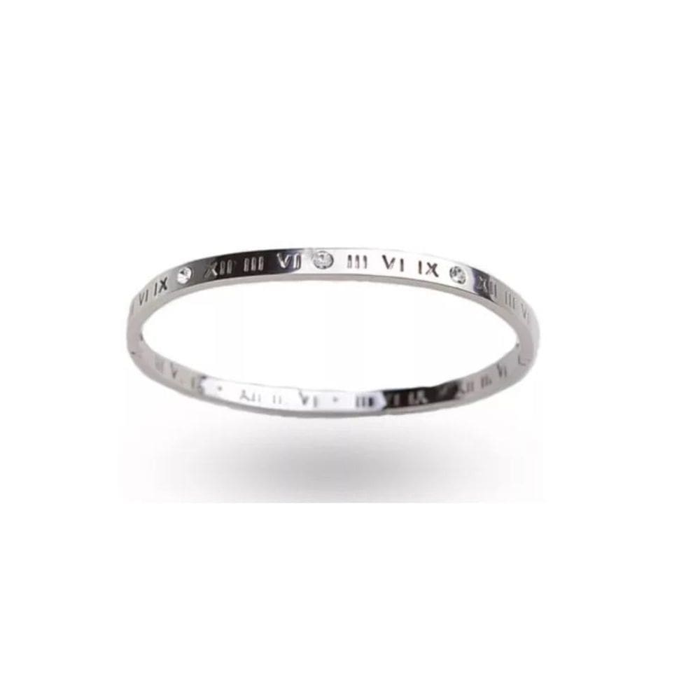 Pulseira Algarismos Números Romanos Bracelete Aço Prateado