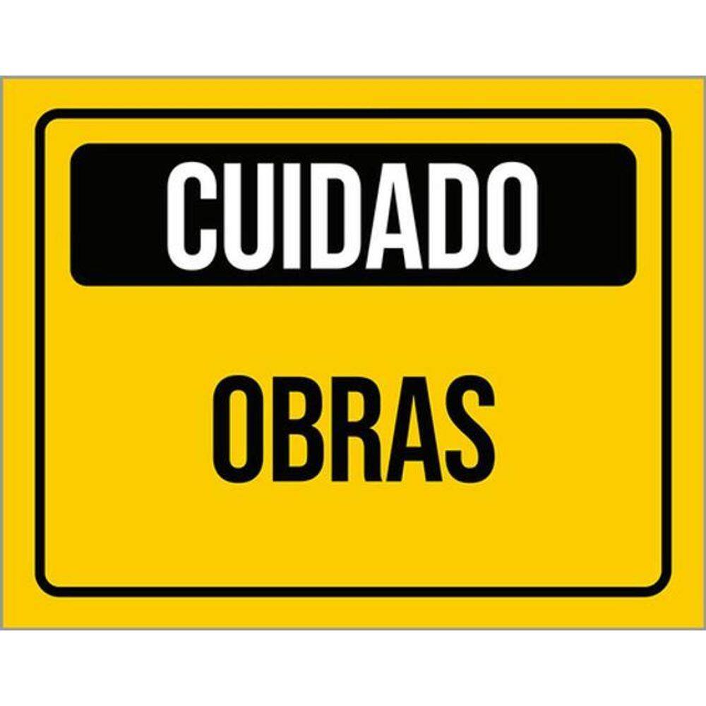 Kit 3 Placas Amarela - Cuidado Obras