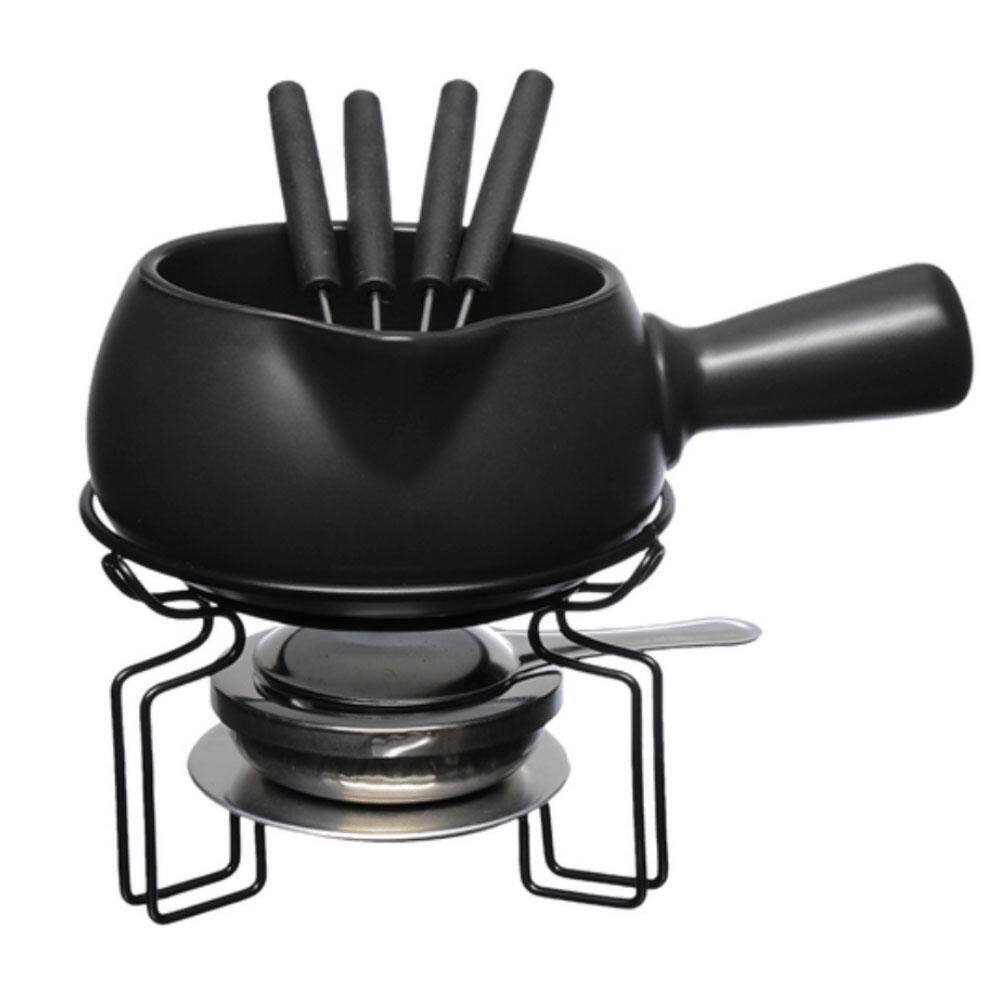 Conjunto Panela Fondue Genebra Cerâmica Preta 750Ml 8 Peças