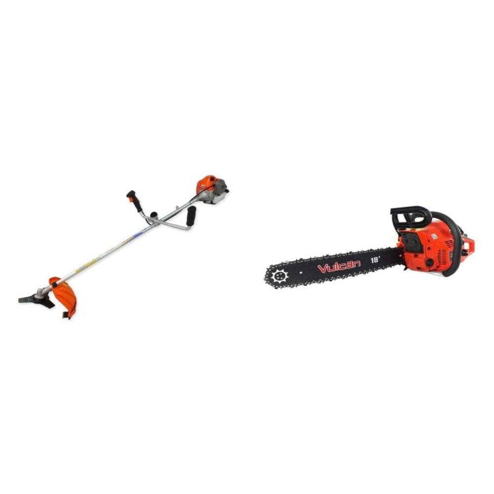 Kit de Roçadeira a Gasolina Profissional 43cc e Motosserra a Gasolina Profissional 55cc Vulcan Trent Laranja