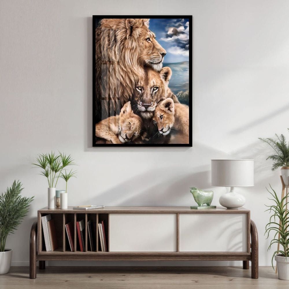 Quadro Decorativo Leão Leoa e Filhotes Animal 005 60cmx80cm