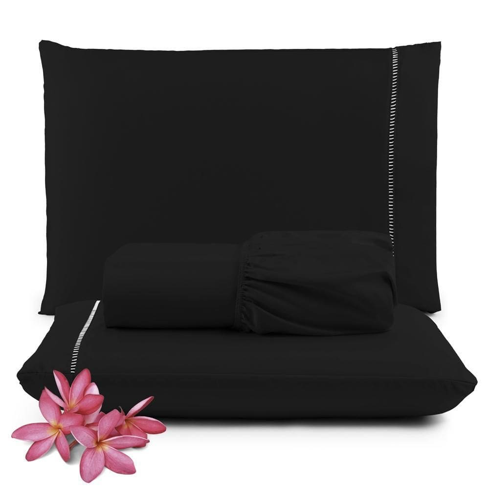Jogo Cama Lençol Unique Queen 400 Fios Ponto Palito - Preto