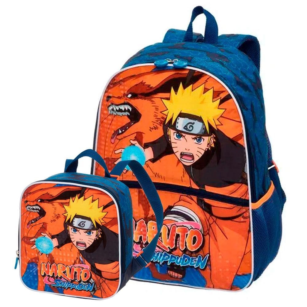 Mochila Costas + Lancheira Térmica Naruto Shippuden Kurama