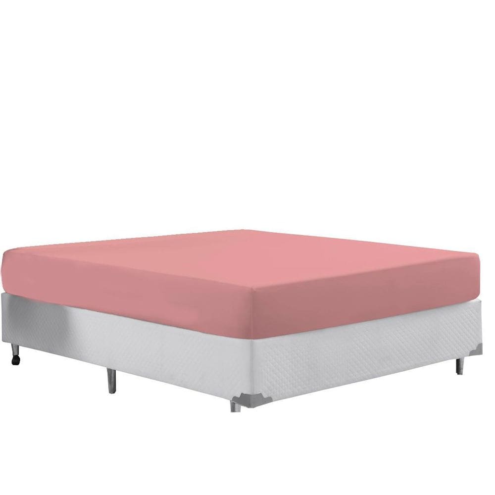 Lençol Avulso Com Elástico Cama Casal 400 Fios Macio Rose