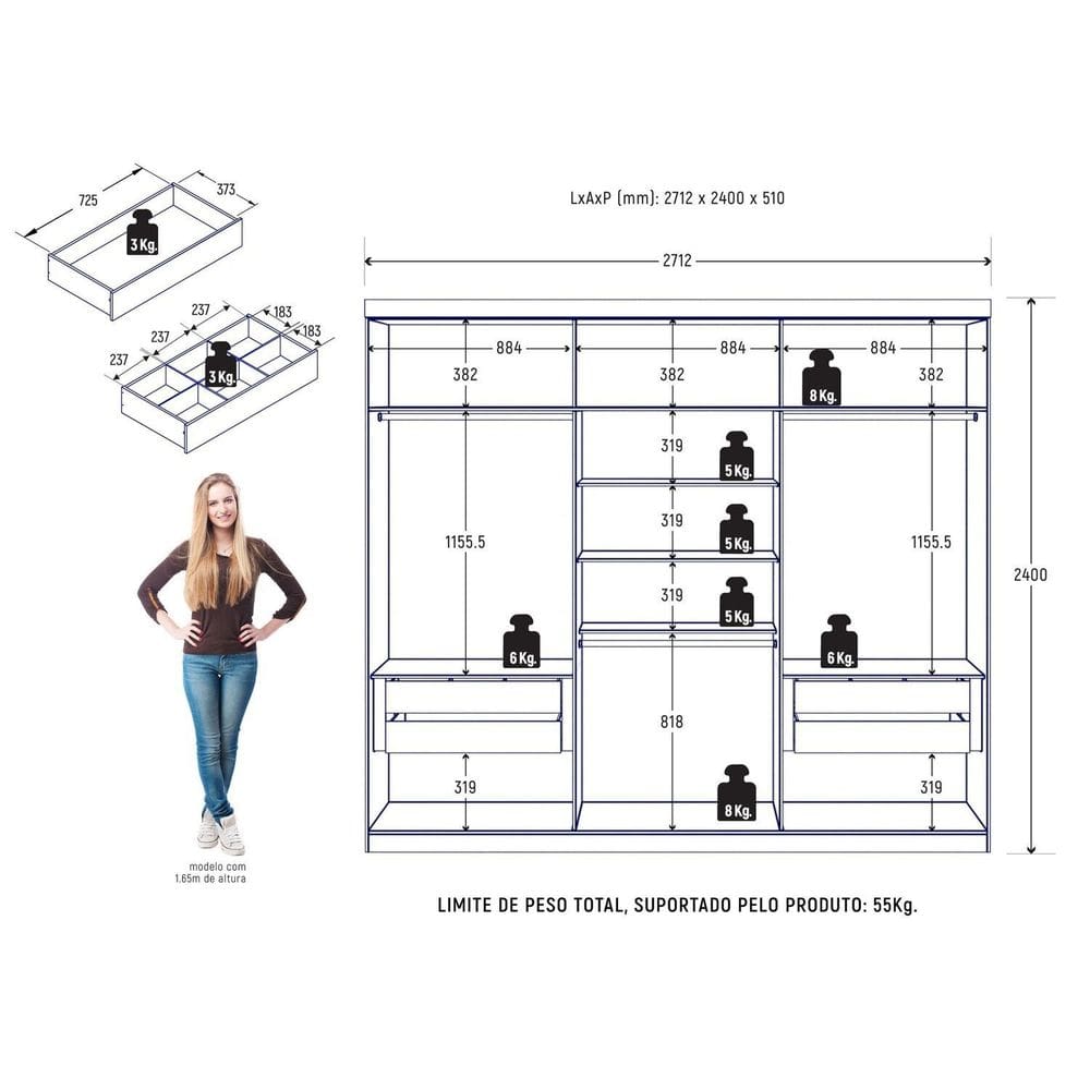Roupeiro New Monumental 6 Portas 4 Gavetas Cinamomo | Extra