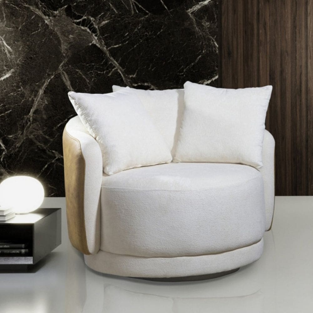 Poltrona Decorativa Giratória Hera Produto Exclusivo Off White / Mel