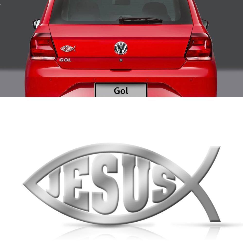 Emblema Decorativo Peixe Jesus Cromado Alto Relevo Cristão