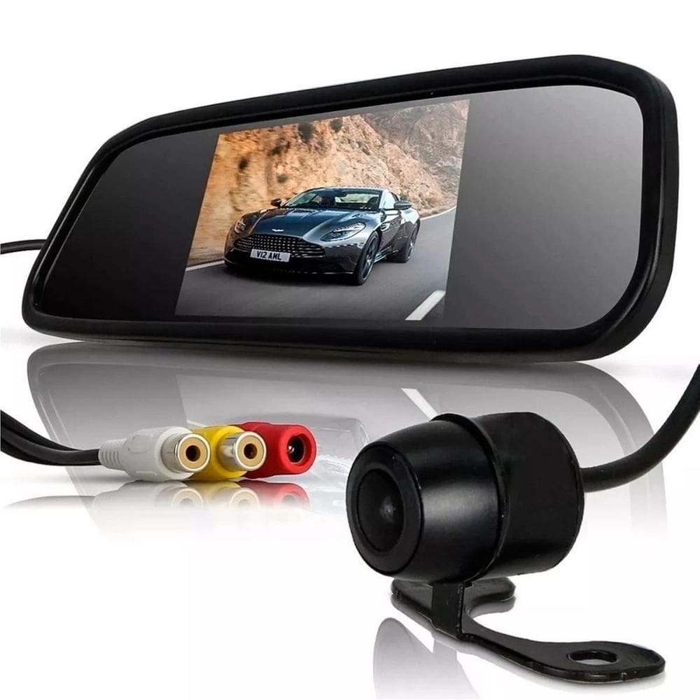 Kit Camera De Ré Hd Visao Noturna Espelho Retrovisor Lcd 4.3