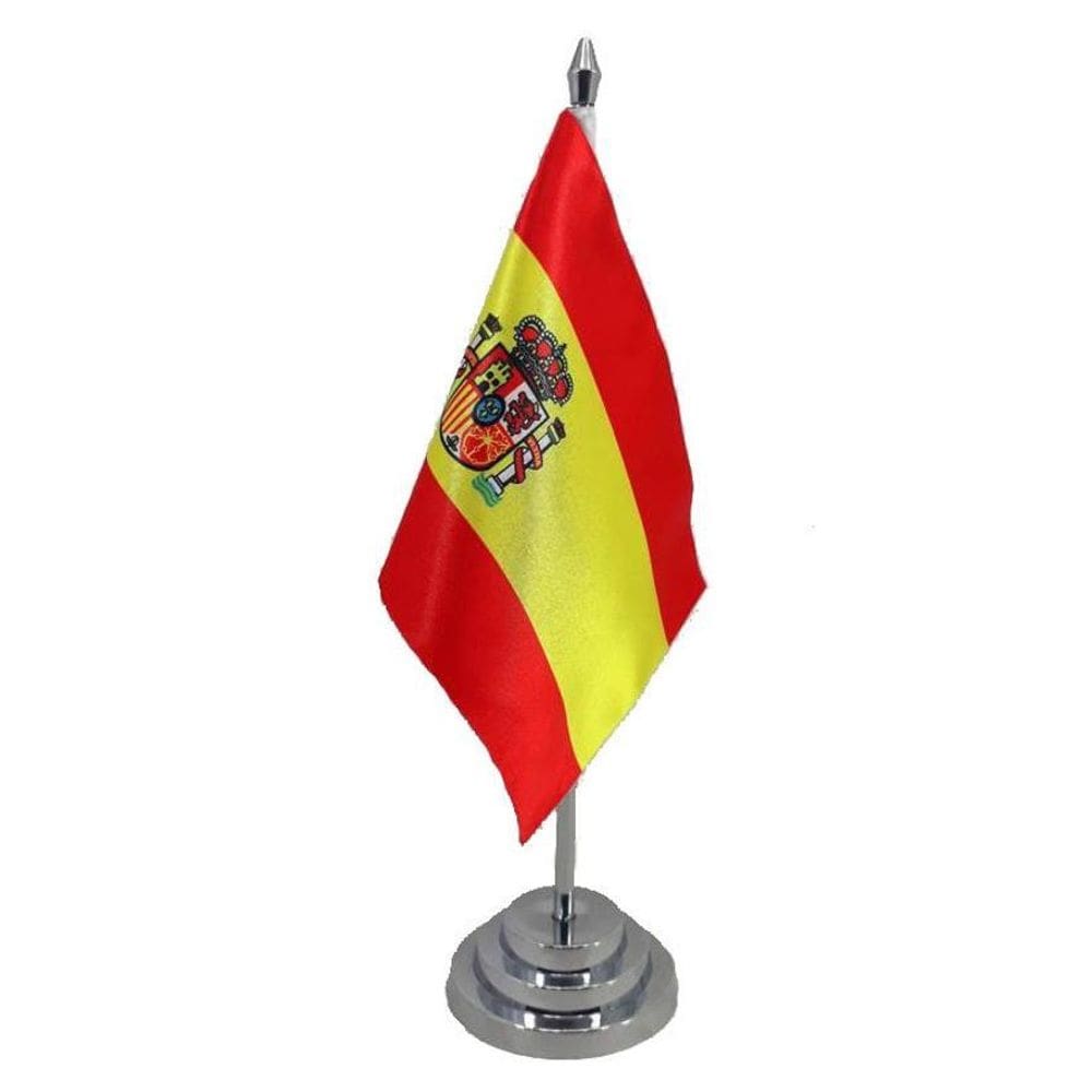 Bandeira Mesa Dupla Face Espanha Mastro 29 Cm Cetim
