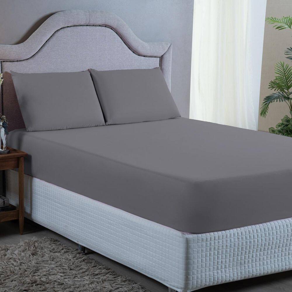 Jogo de Cama Casal 3 pç Lençol + Fronhas 400 Fios Cinza