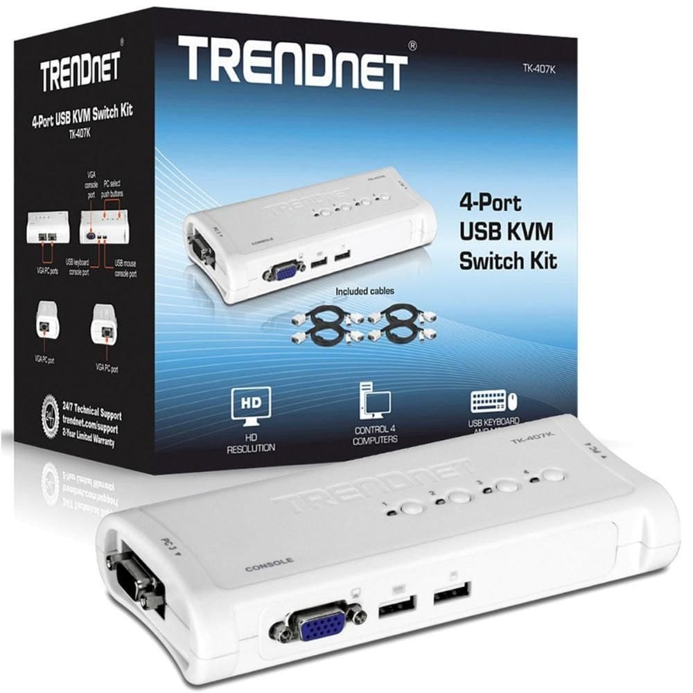 Chaveador Kvm Trendnet Tk-407K - 4 Computadores Em 1 Monitor
