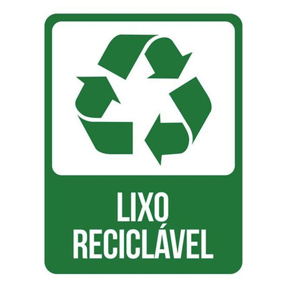 Kit 3 Placas Sinalização - Lixo Reciclável Verde