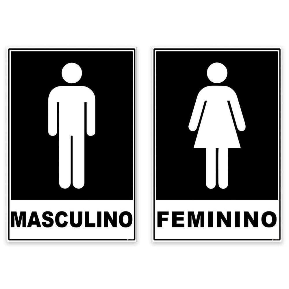 Kit 2 Placas Banheiro Masculino E Feminino Sanitário 20X15Cm