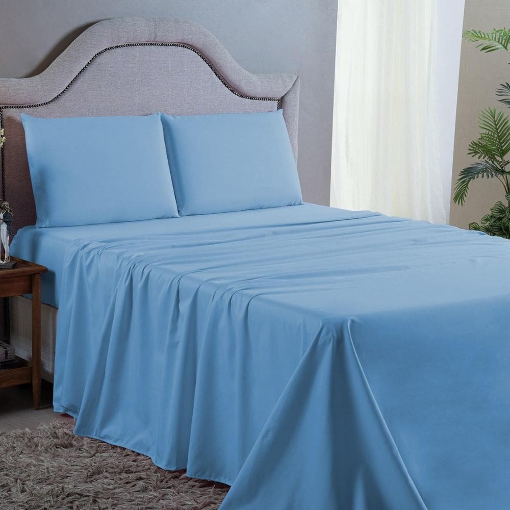 Roupa de Cama Casal 4 pç Percal Microfibra 400 Fios Azul