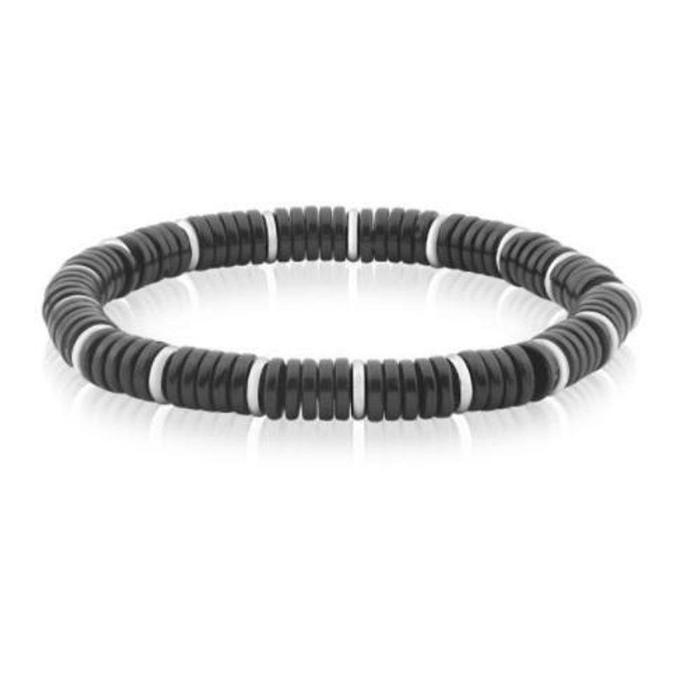 Pulseira Masculina Pedra Vulcânica Com Separador Em Aço