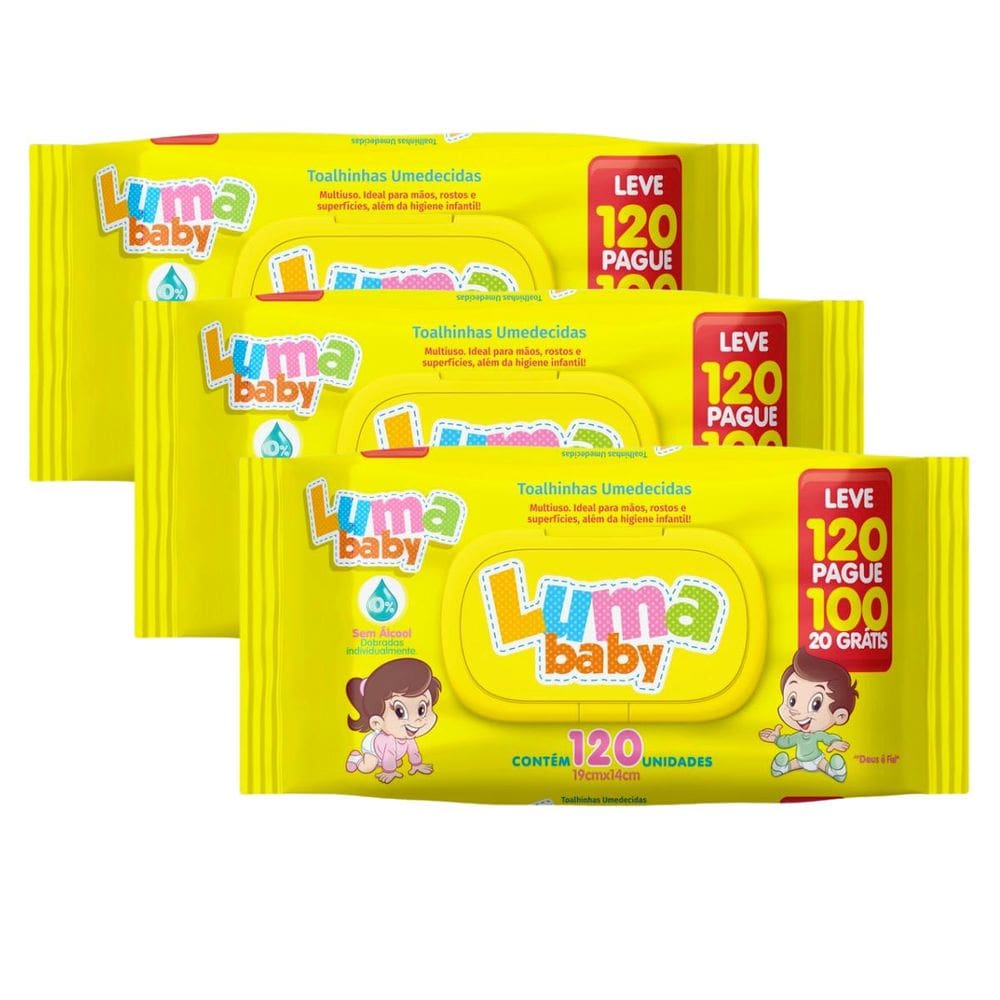 Kit C/03 Lenço Umedecido Luma Baby - Leve 120 Pague 100