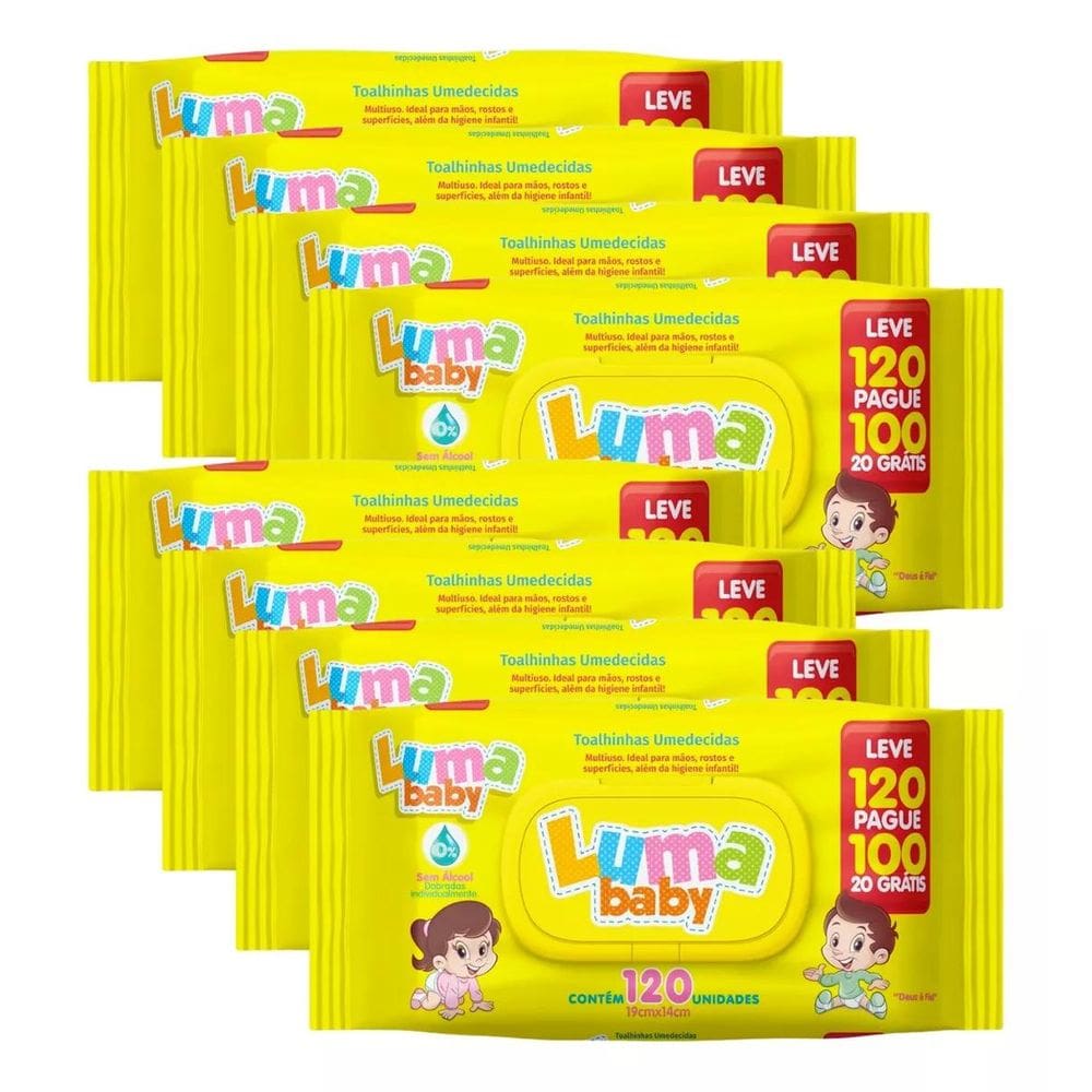 Kit C/8 Lenço Umedecido Luma Baby - Leve 120 Pague 100